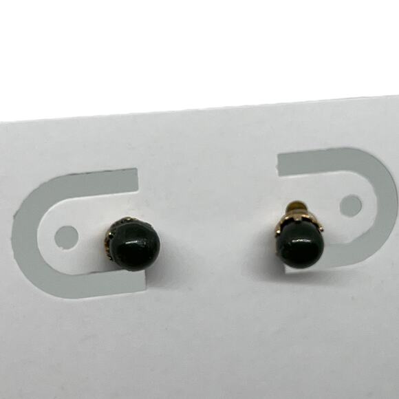 Vintage Green Ball Stud Earrings with Gold-Tone Posts 1950s Classic Jewelry - Picture 6 of 8